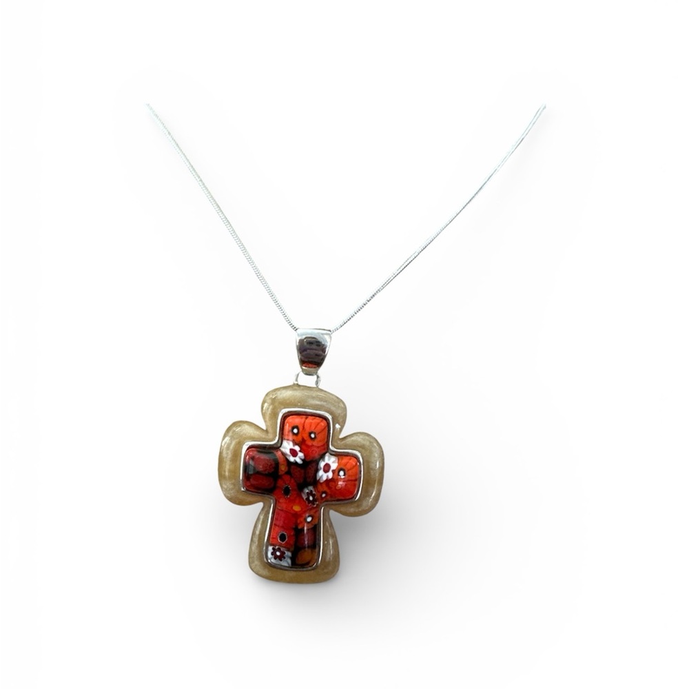 Alan K Gold and Red Cross Pendant Necklace